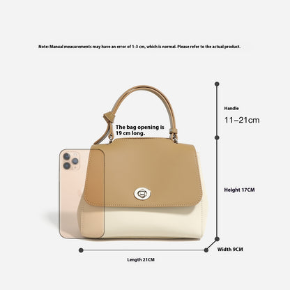 Contrast Color Cowhide Handbag Crossbody Shoulder Bag